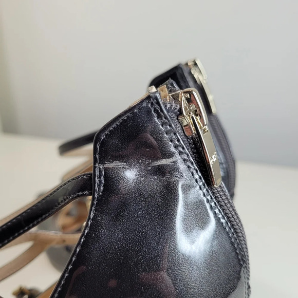 Marc Fisher Dangerly Patent Leather Black Dark Gray Strappy Heels Size Women's 8 - Picture 12 of 12